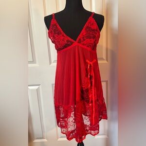 Elegant Red Lace Chemise